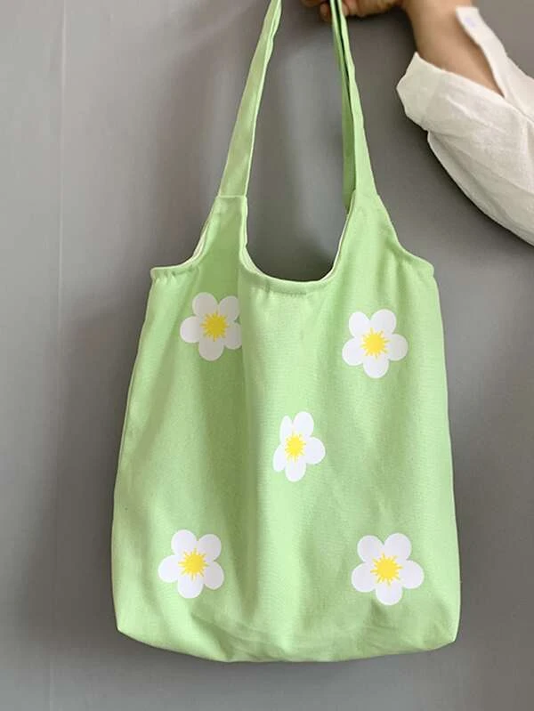 กระเป๋าช้อปปิ้ง ผ้าใบ พิมพ์ลาย ดอกไม้ n-100