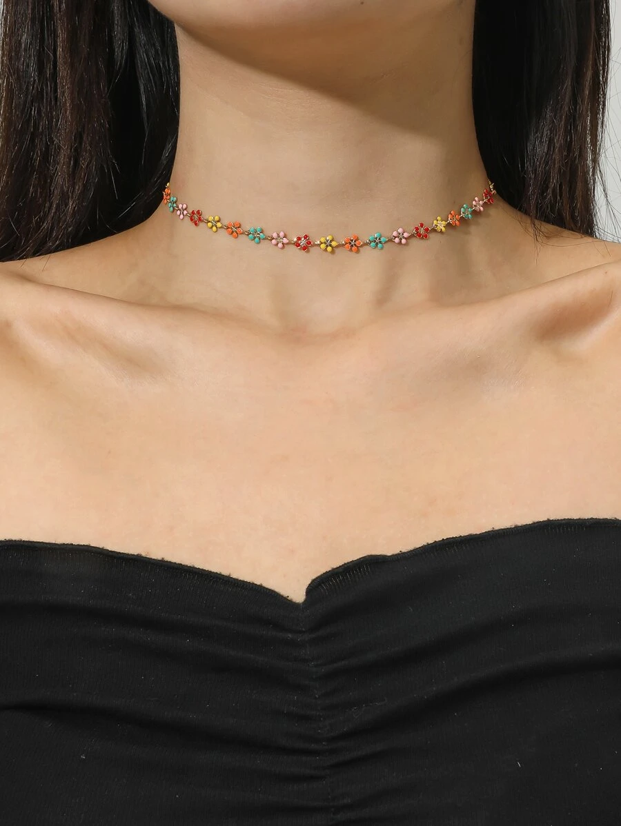 สร้อยคอ ตกแต่ง ดอกไม้  jj-23