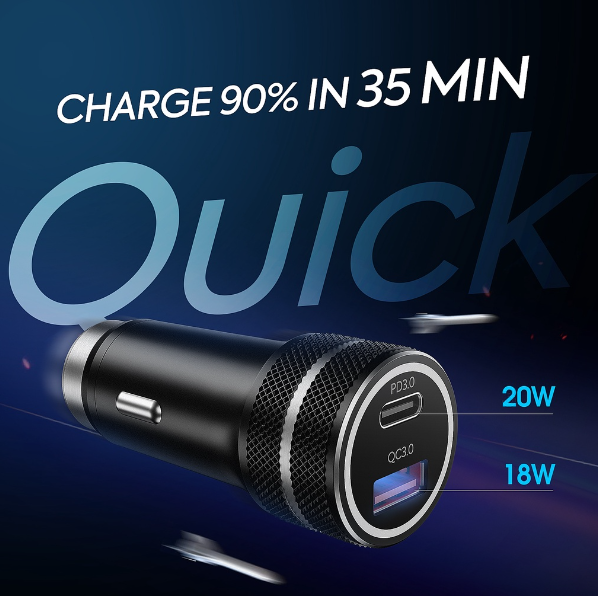 GX20-ที่ชาร์จแบตในรถ อุปกรณ์ชาร์จโทรศัพท์มือถือ 38W Dual USB Type C QC3.0 DC3.0 แบบโลหะ ชาร์จไว สําหรับรถยนต์