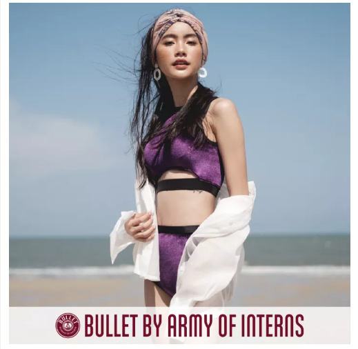 S46 BULLET BY ARMY OF INTERNS Crescent moon set two-piece velvet swimsuit / purple