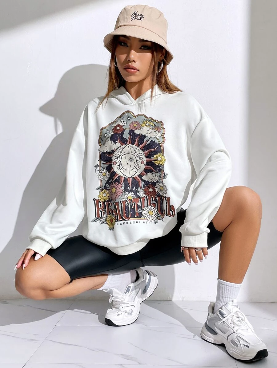 ฮู้ดดี้ ลายพระอาทิตย์ และ ลายตัวอักษร ไหล่ตก  cc-57