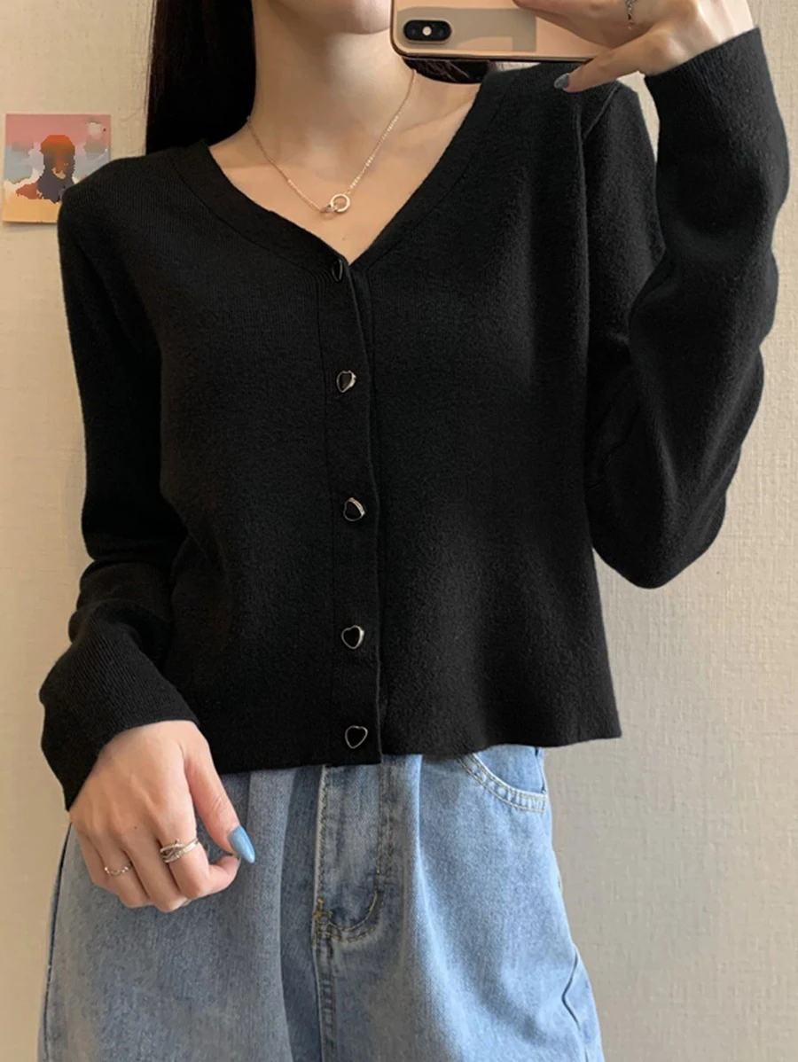 Honeyspot เสื้อคาร์ดิแกน ครอป สีพื้น กระดุมแถวหน้า  i-54