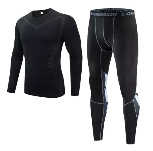 VIC13-เซต2ชิ้น ชุดกีฬาสำหรับผู้ชาย แขนยาว+กางเกงขายาว กระชับกล้ามเนื้อ ฟิตเนส/เทรนนิ่ง/วิ่ง/ปั่นจักรยาน/ว่ายน้ำ [กทม. พร้อมส่ง]