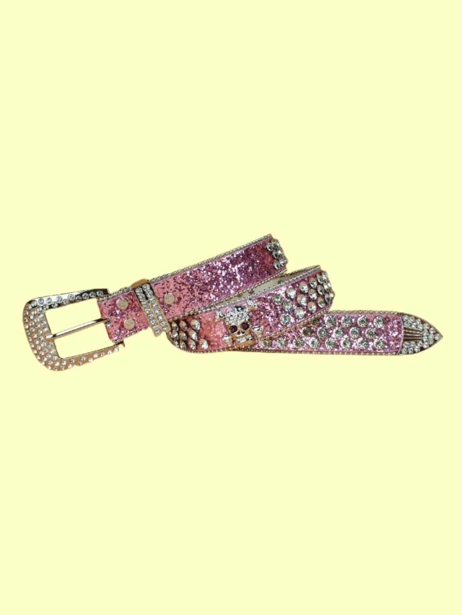 เข็มขัด ตกแต่งหัวกะโหลก & พลอยเทียม หัวเข็มขัด ทรงเรขาคณิต  l-070