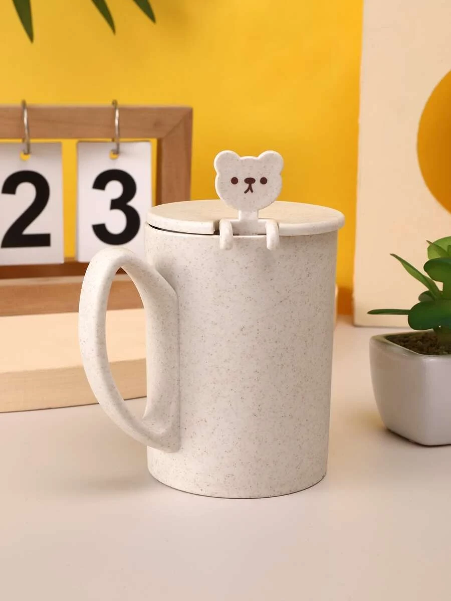 1 ชิ้น 400ml พลาสติก แก้วมัค พร้อม รายวัน กราฟฟิค ตัวอักษร การออกแบบ การ์ตูนหมี ช้อน & แก้วมัค เซ็ต สำหรับ บ้าน  oo-215