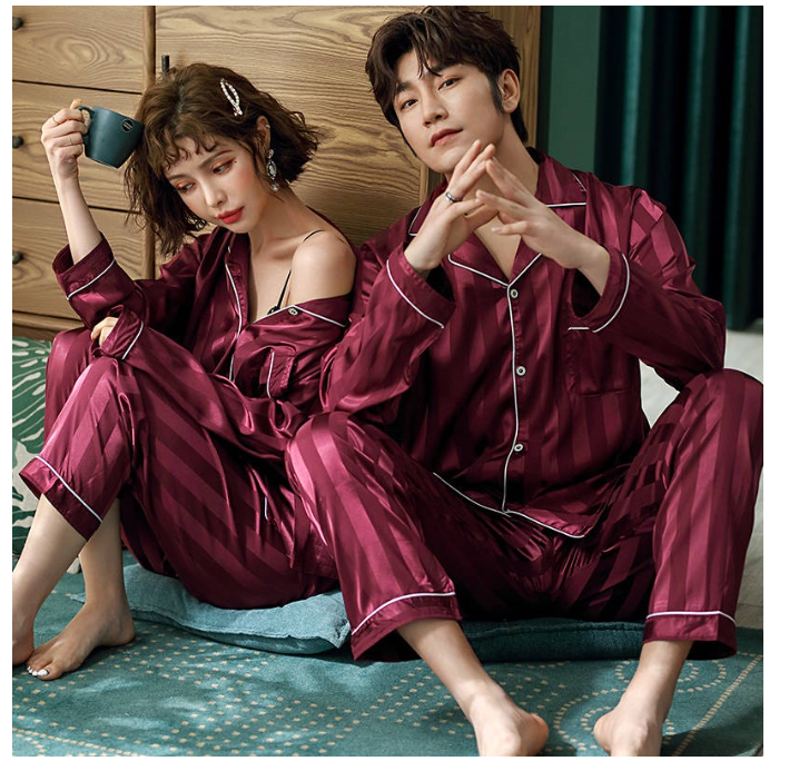 MA73>ชุดนอน ที่อยู่อาศัย ☼ชุดนอนผู้ชายฤดูใบไม้ผลิและฤดูใบไม้ร่วงใหม่แขนยาวผ้าไหมน้ำแข็งบางบางปีนี้สีแดงคู่สบาย ๆ