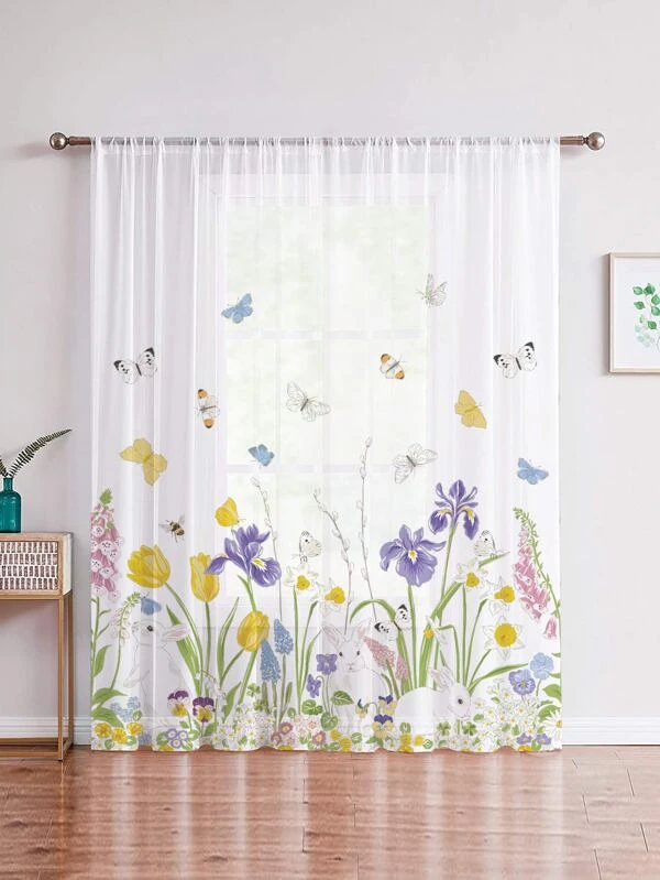 ผ้าม่าน ผ้าโปร่ง ลาย ดอกไม้  ผ188