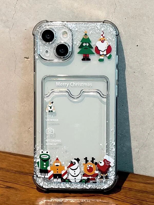 เคส โทรศัพท์ แบบใส คริสต์มาส กราฟฟิค การ์ตูน พร้อม ช่องเสียบการ์ด  ค-010