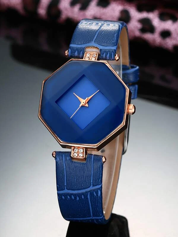 นาฬิกาควอตซ์ ตกแต่ง พลอยเทียม สี่เหลี่ยมขนมเปียกปูน ตัวชี้  น-14