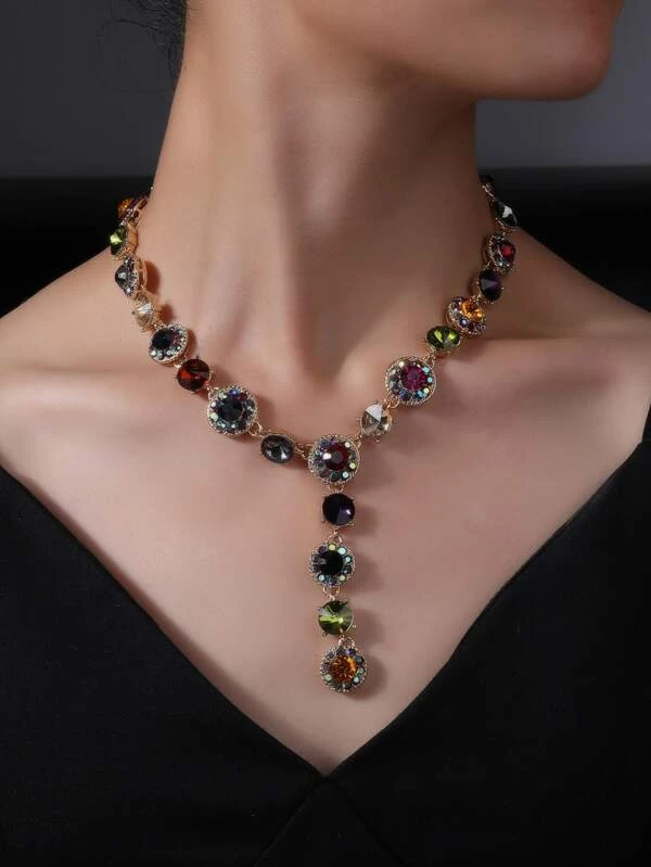 สร้อยคอ ประดับแก้วสี  kk-245