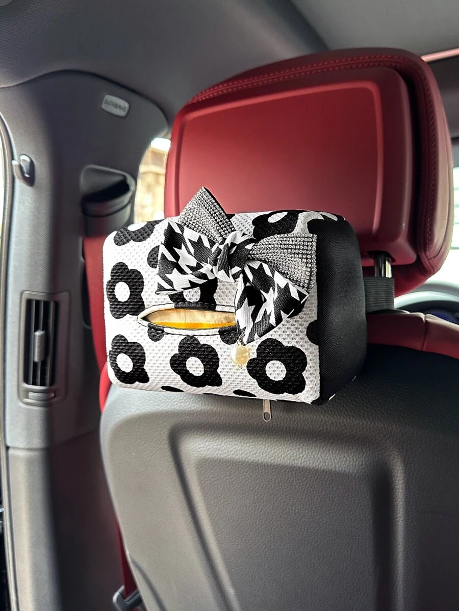 กล่องทิชชู่ เบาะหลังรถยนต์ 1 ชิ้น ลายดอกไม้ โบว์  nn-197