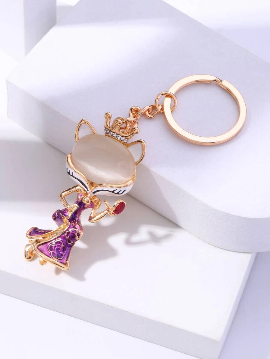 พวงกุญแจ ตกแต่ง พลอยเทียม จิ้งจอก จี้  k-044