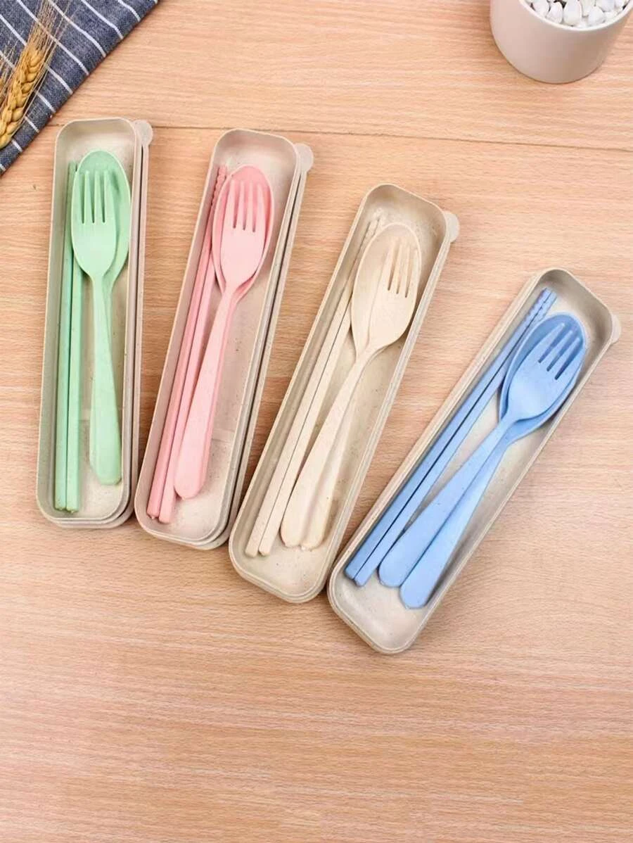 ชุดช้อนส้อม แบบพกพา สุ่ม ชุดช้อนส้อมพกพา สีพื้น ชุดเครื่องใช้บนโต๊ะอาหาร สำหรับบ้าน 1 ชิ้น hh-13