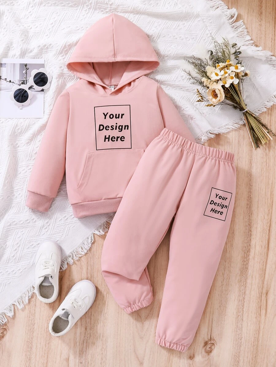 เด็กผู้หญิง เสื้อฮู้ด & กางเกงวอร์ม พิมพ์ สโลแกน a-86